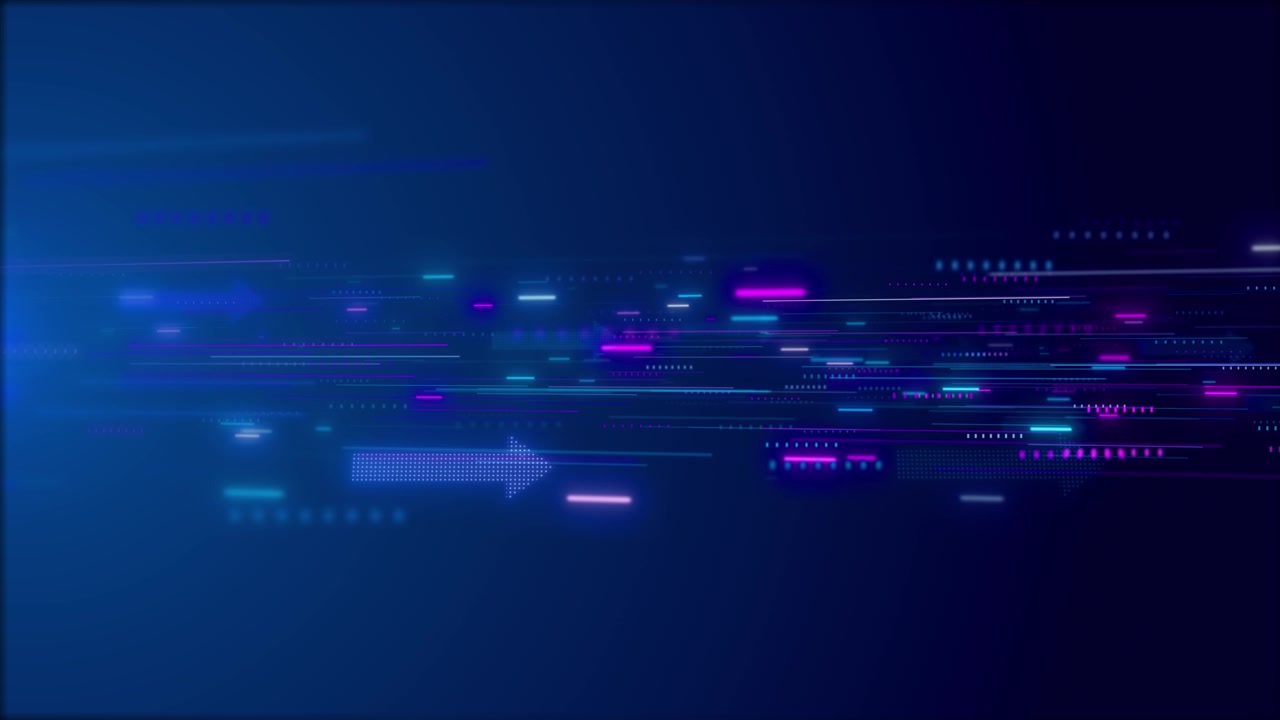 Futuristic neon data streak visual with blue and magenta light trails fast horizontal motion and