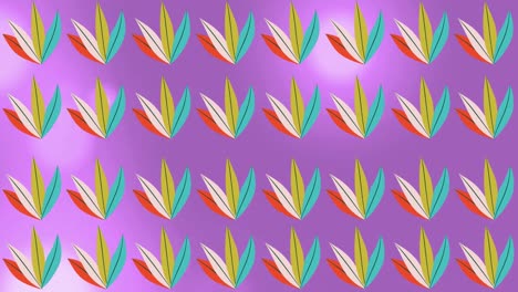 animación de múltiples plantas de colores sobre manchas de guantes sobre un fondo púrpura