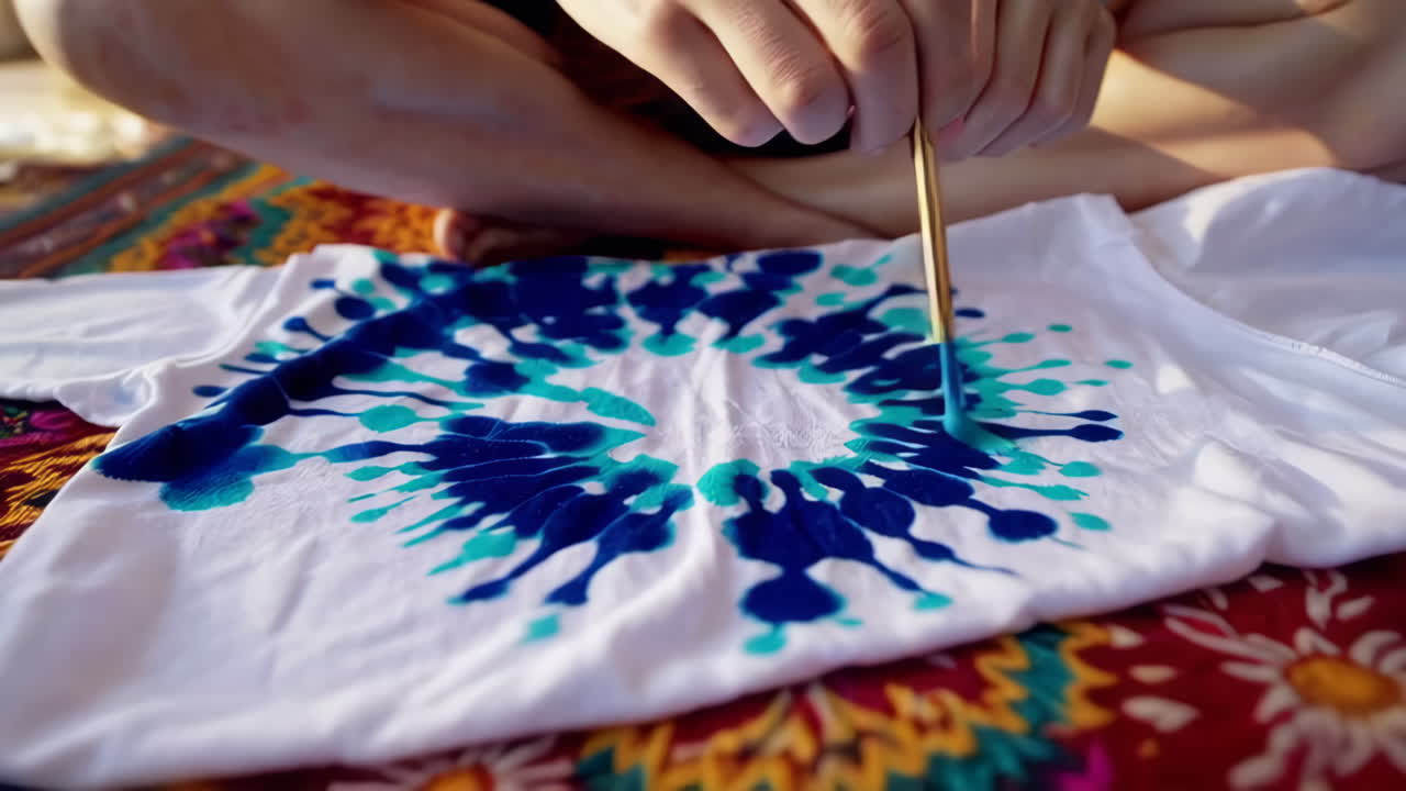 Woman Tie-Dyeing a T-Shirt at Home