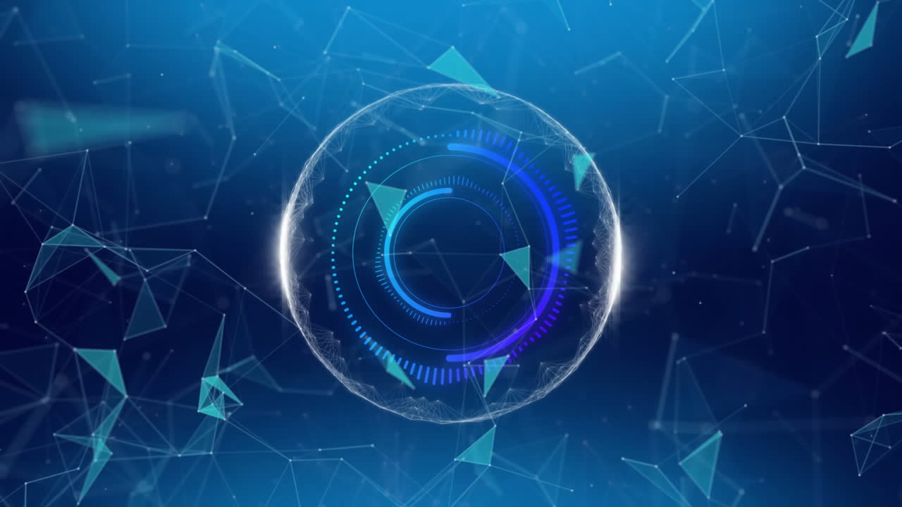 Animation of scope scanning and networks of connections on blue background
