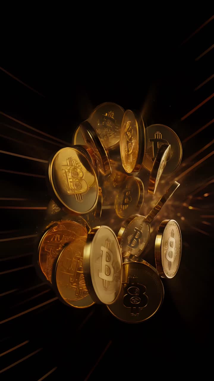 Animação de Bitcoin Dourado Girando em Fundo Escuro Cripto Cinematográfico 4K