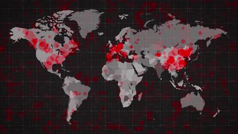 Animation-Der-Weltkarte-Und-Länder,-Die-Durch-Kreise-Vor-Dunklem-Hintergrund-Rot-Werden