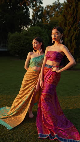 two women in traditional asian attire