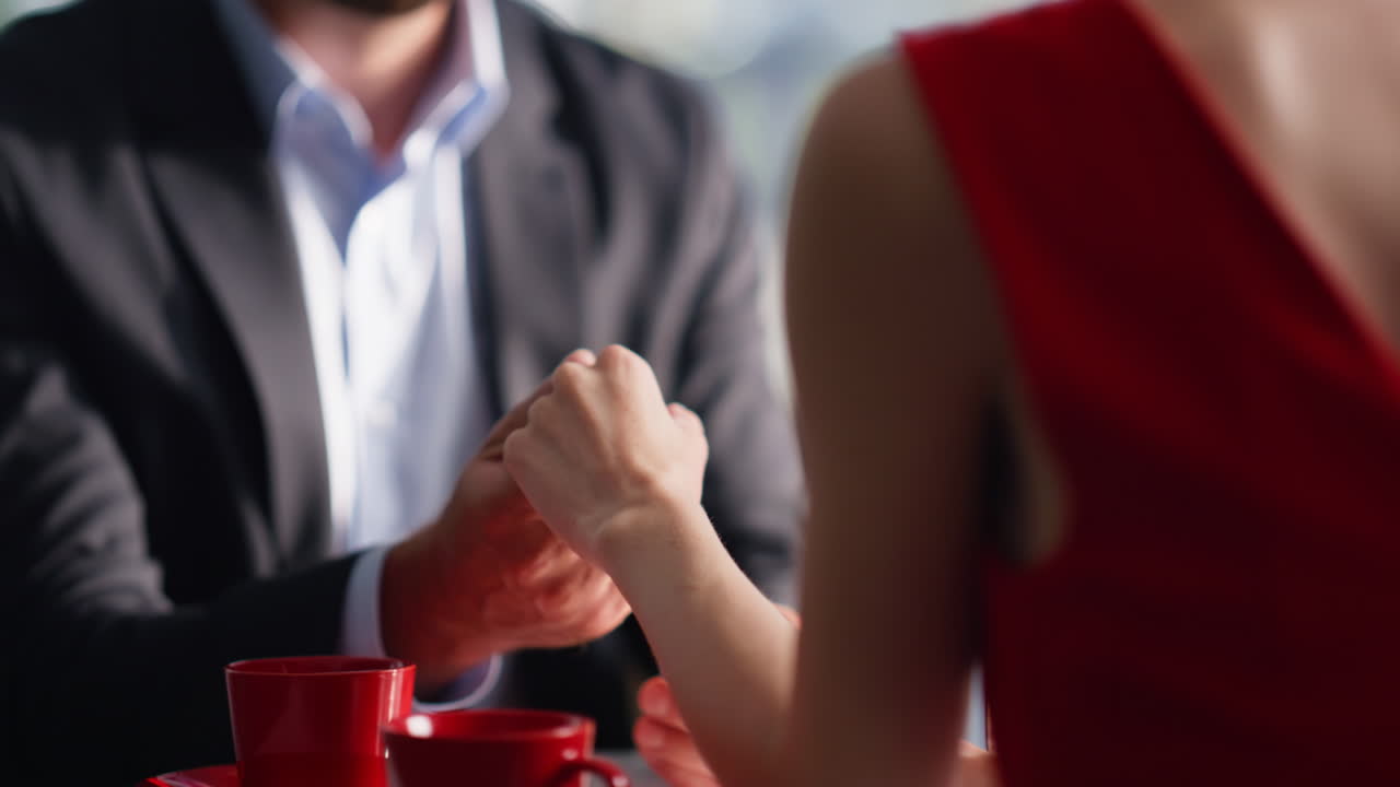 Happy sweethearts talking cafe enjoying romantic date closeup. Tender lovers