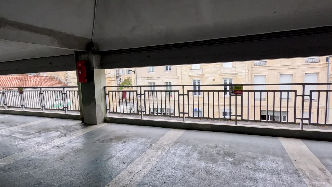 Deserted parking space with urban surroundings