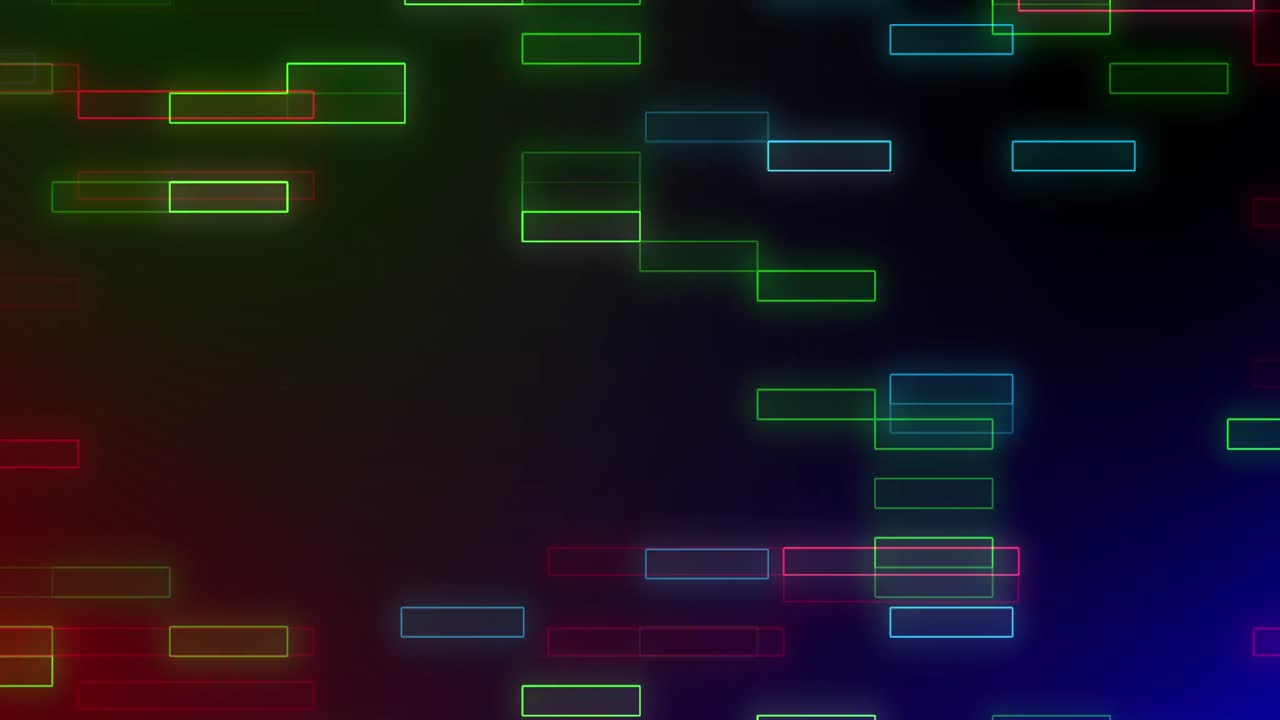 Animation of repeatable neon rectangles moving on black background