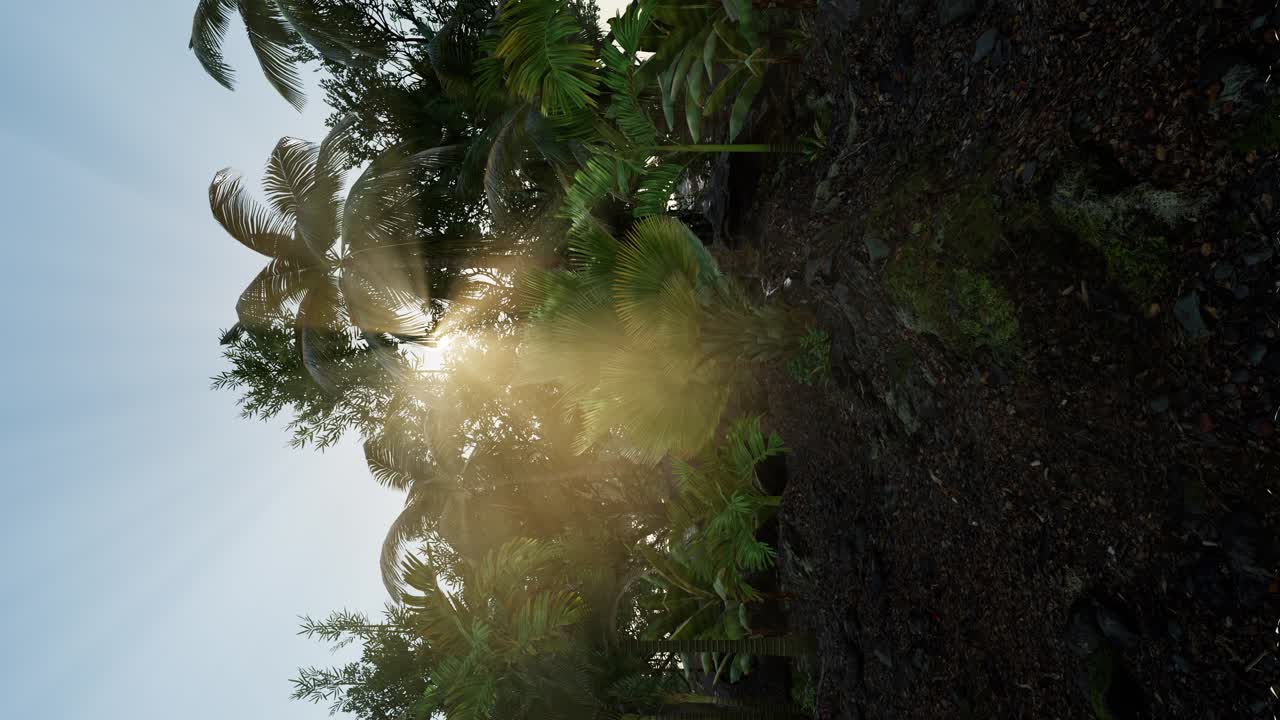 los rayos del atardecer a través de las palmeras