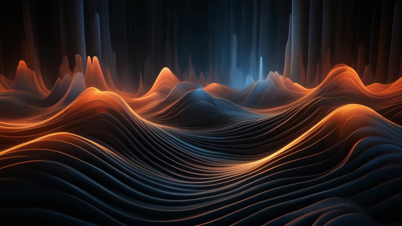 Abstract Digital Waves with Glowing Orange and Blue Light