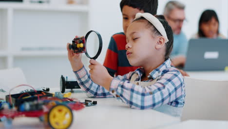 children, magnifying glass