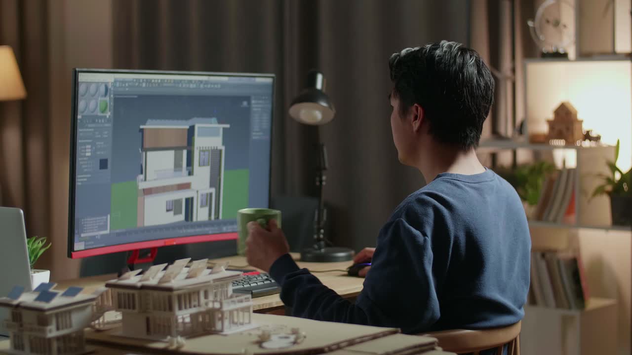 arquitecto trabajando hasta tarde en casa