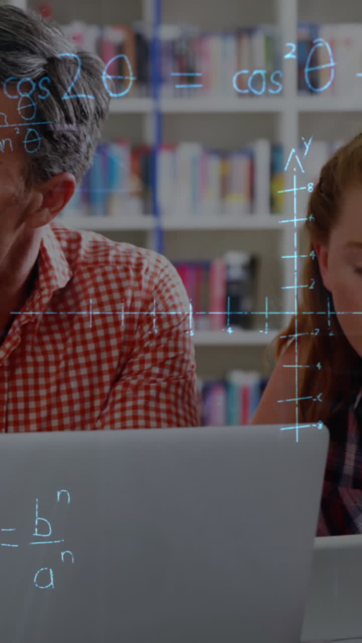 animación de ecuaciones matemáticas sobre diversos escolares con el maestro en el aula