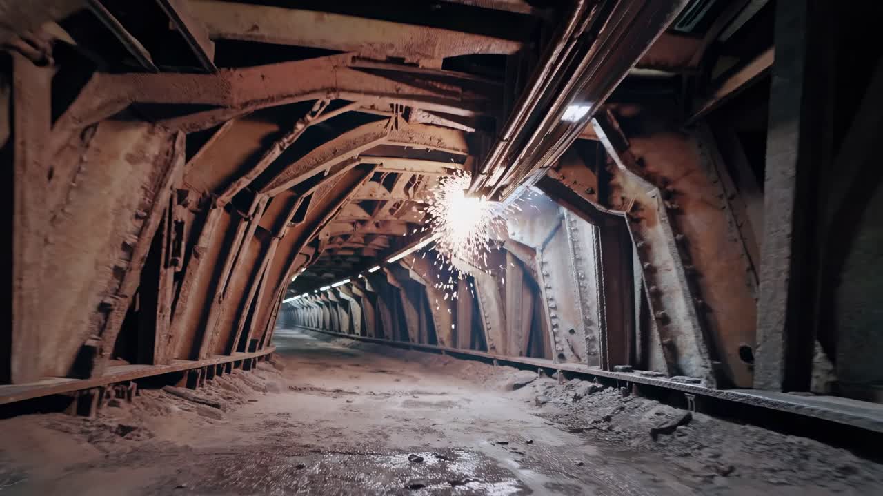 Industrial Tunnel with Welding Sparks