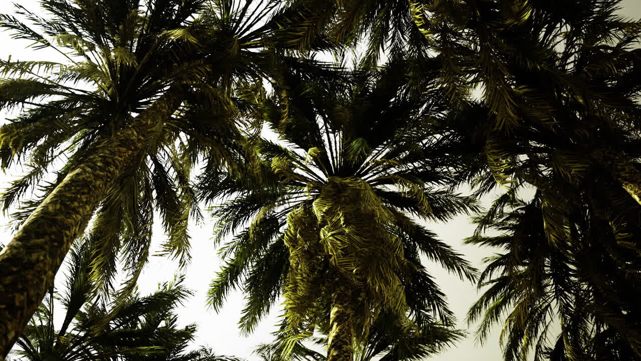 Tall palm trees reach toward the sky in a tropical landscape during daylight