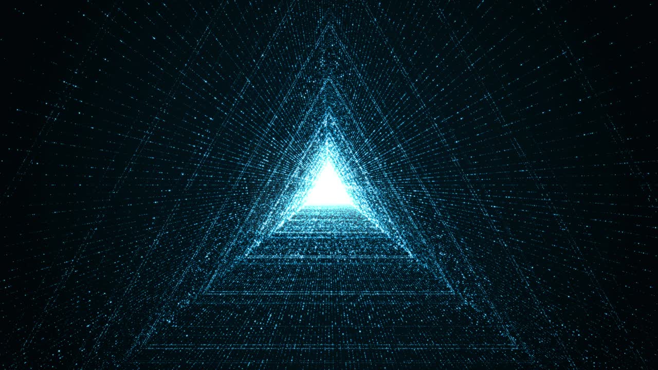 Motion graphic of Blue triangle shape and light beam with digital line technology abstract background concept seamlesss loop video