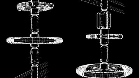 fondo negro, dibujo técnico abstracto se mueve verticalmente, bucle sin costuras, animación cg