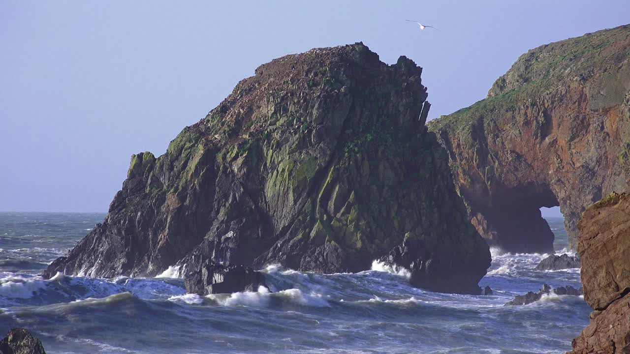 Voldsom atlanterhavsvinterstorm rammer Waterford Coast i Irland på en vild vinterdag