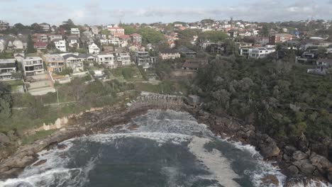 Beachfront-Houses-From-Gordons-Bay-Beach-On-A-Stormy-Day---Coogee,-Sydney,-NSW,-Australia