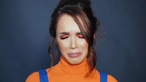 desperate woman crying. portrait of displeased upset female frowning face