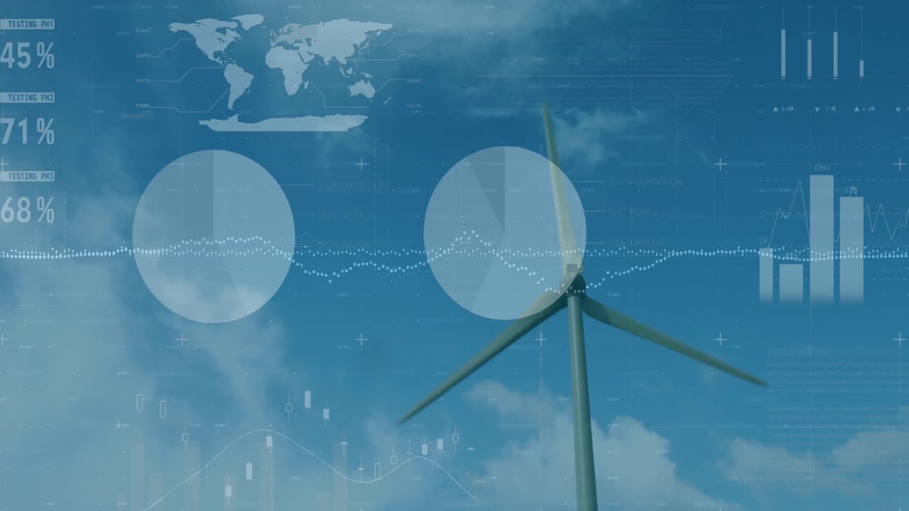 파란색 배경에 대한 통계 및 데이터 처리 애니메이션