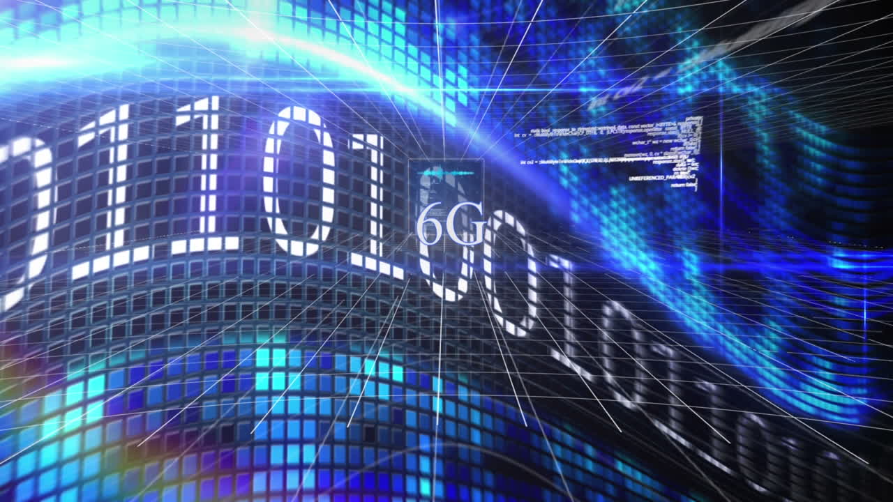 Animation of data and 6g over binary code on digital display