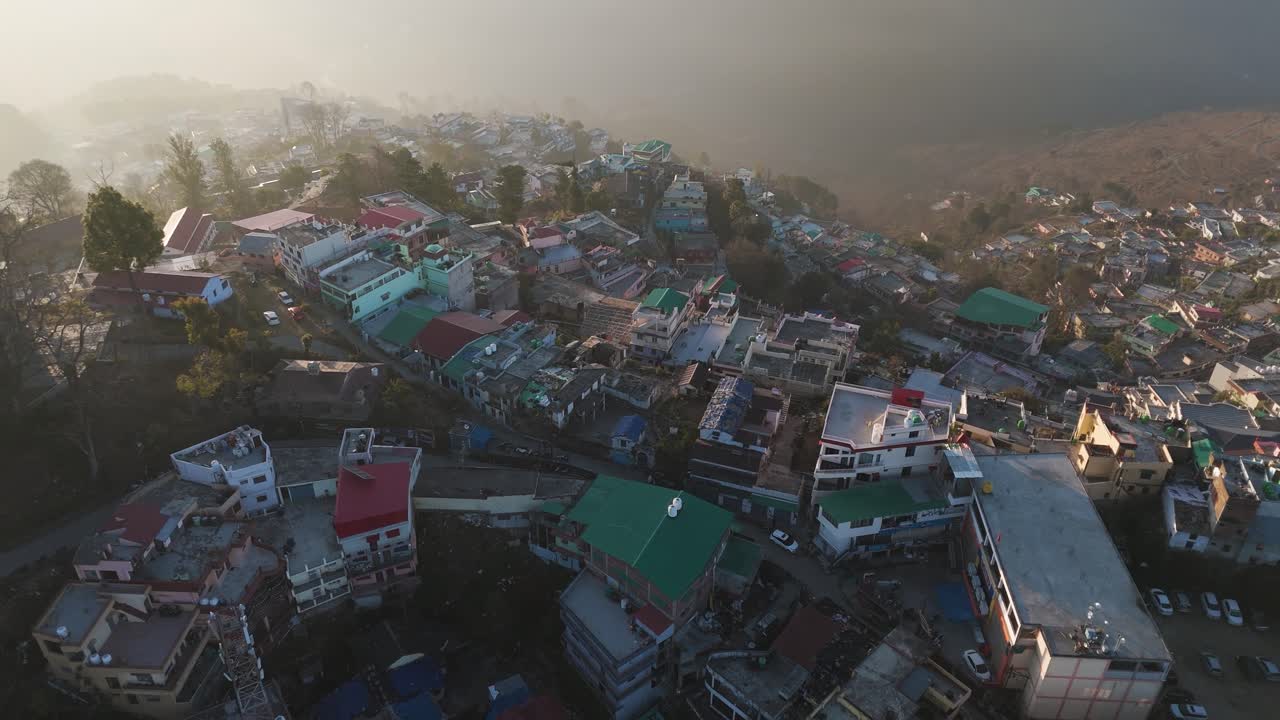 Aerial view of a mountain town in India