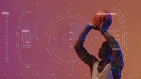 Animation-Von-Statistiken-Und-Datenverarbeitung-über-Einen-Afroamerikanischen-Basketballspieler