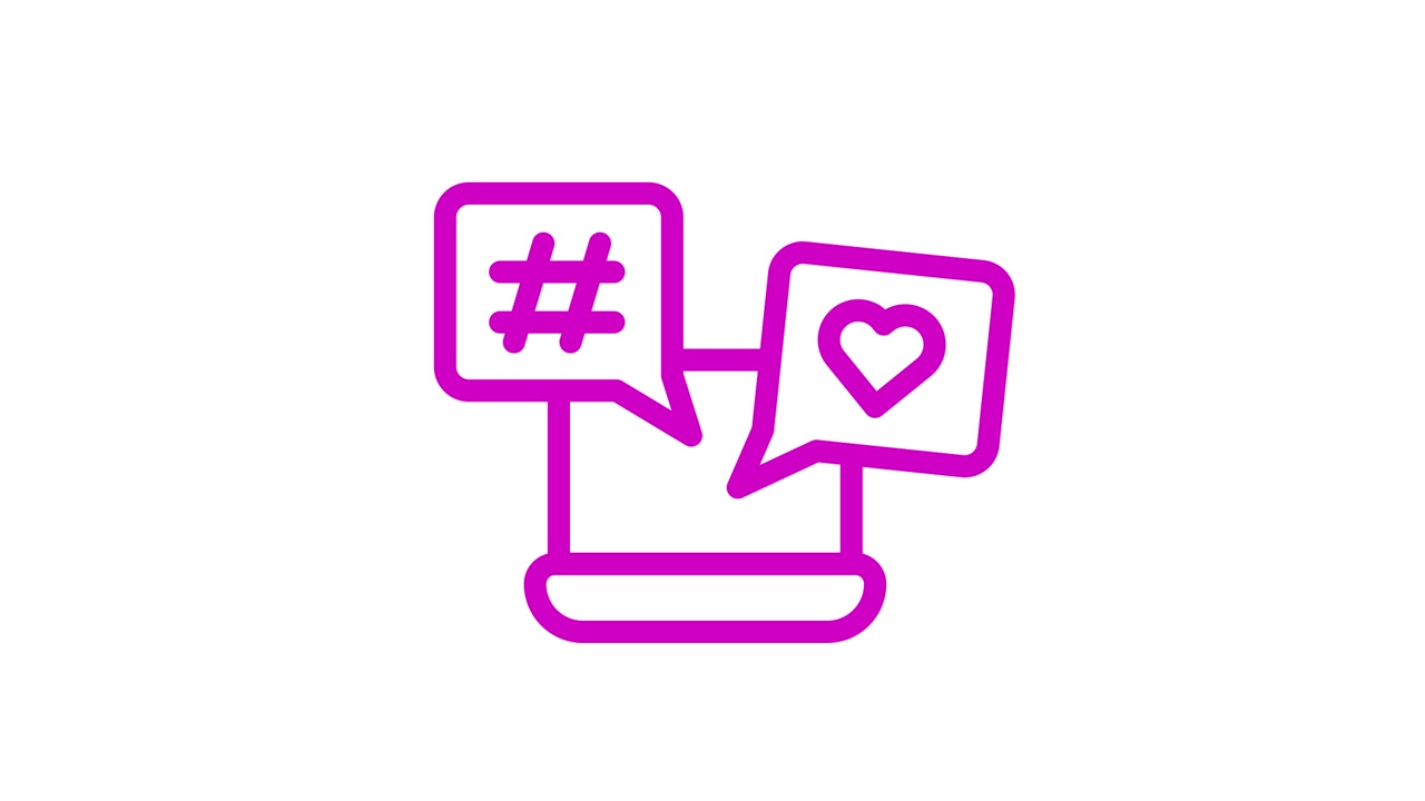 Animated Social Media Icon with Smartphone, Hashtag, and Heart Symbols
