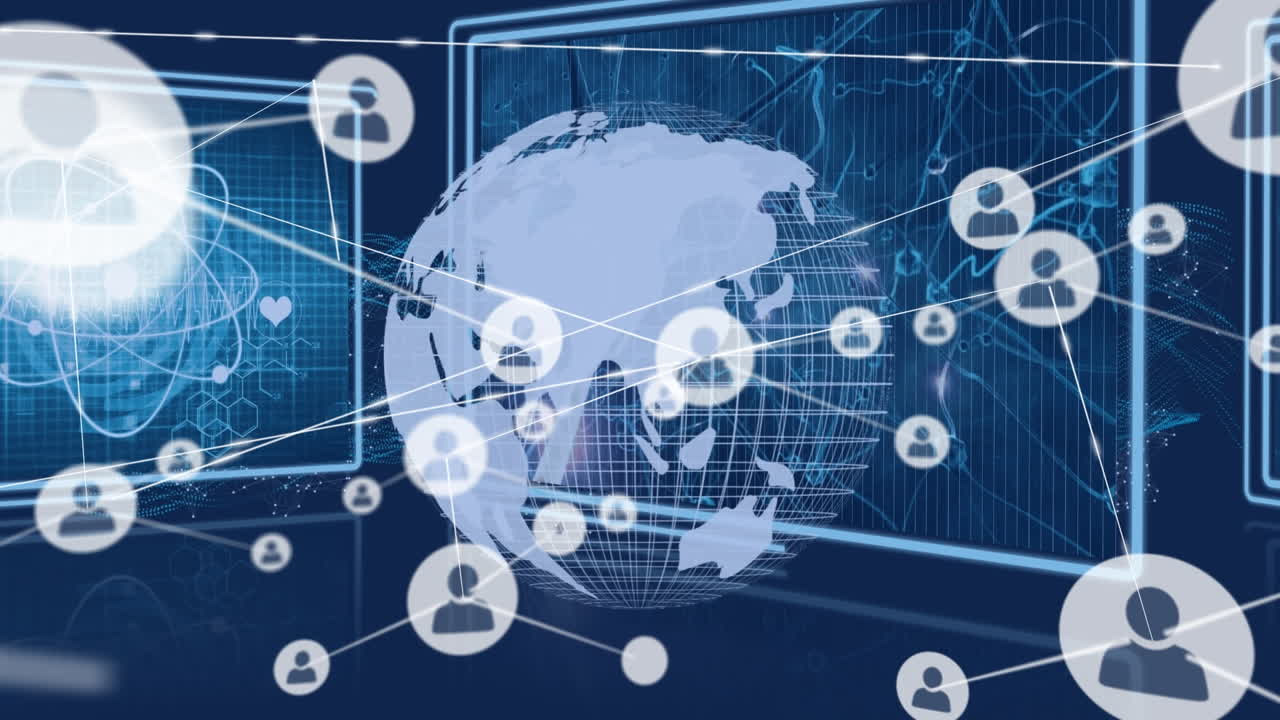 전 세계 사람들과의 연결 네트워크의 애니메이션 아이콘