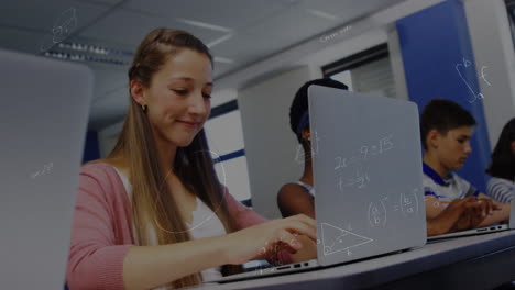animation of mathematical equations over schoolchildren using laptop