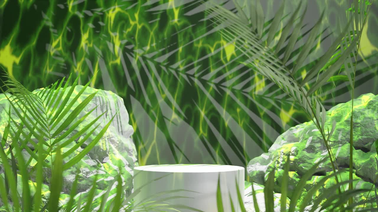 마법의 폭포 오아시스 초록색 배경