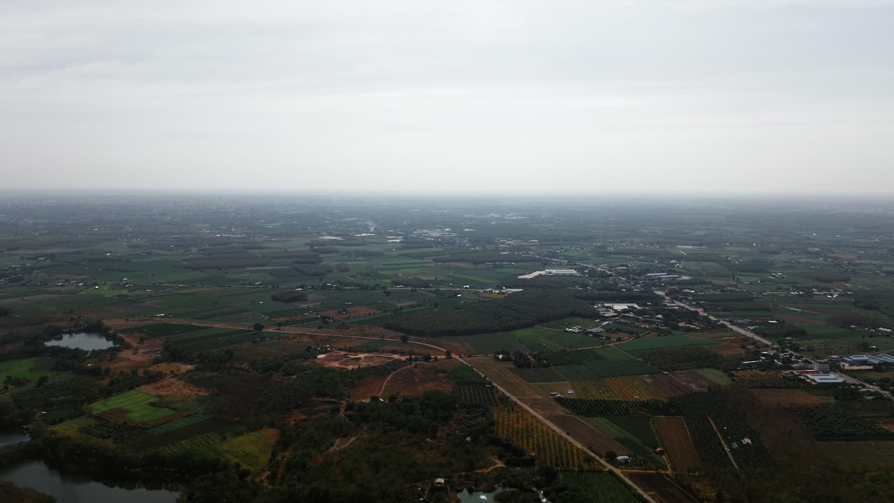 Aerial View of Rural Landscape with Farmland and Villages
