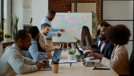 diverse business professionals collaborating and discussing strategy in a meeting