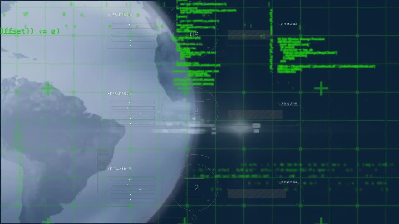 Animation of digital data processing over globe