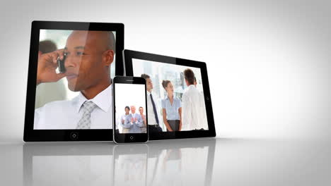 electrical devices showing different business people