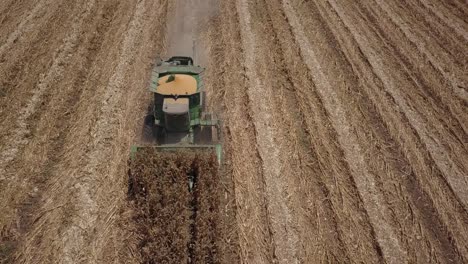 aerial view of corn harvesting