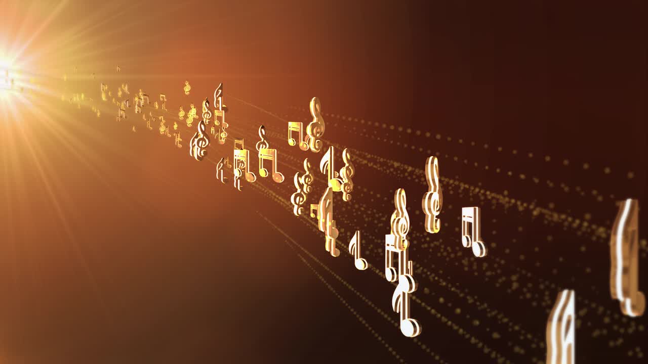 Beautiful music musical note symbols sound wave beat flowing on path with light gold golden for