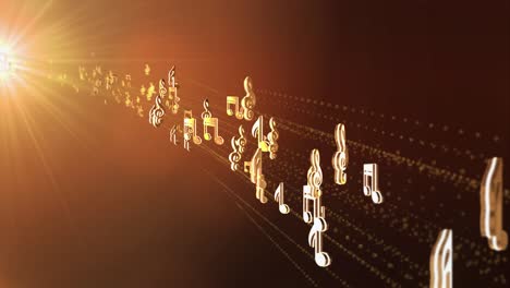 beautiful music musical note symbols sound wave beat flowing on path with light gold golden for