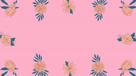 animación de un enorme texto de venta en el marco sobre manchas brillantes y flores sobre un fondo rosa