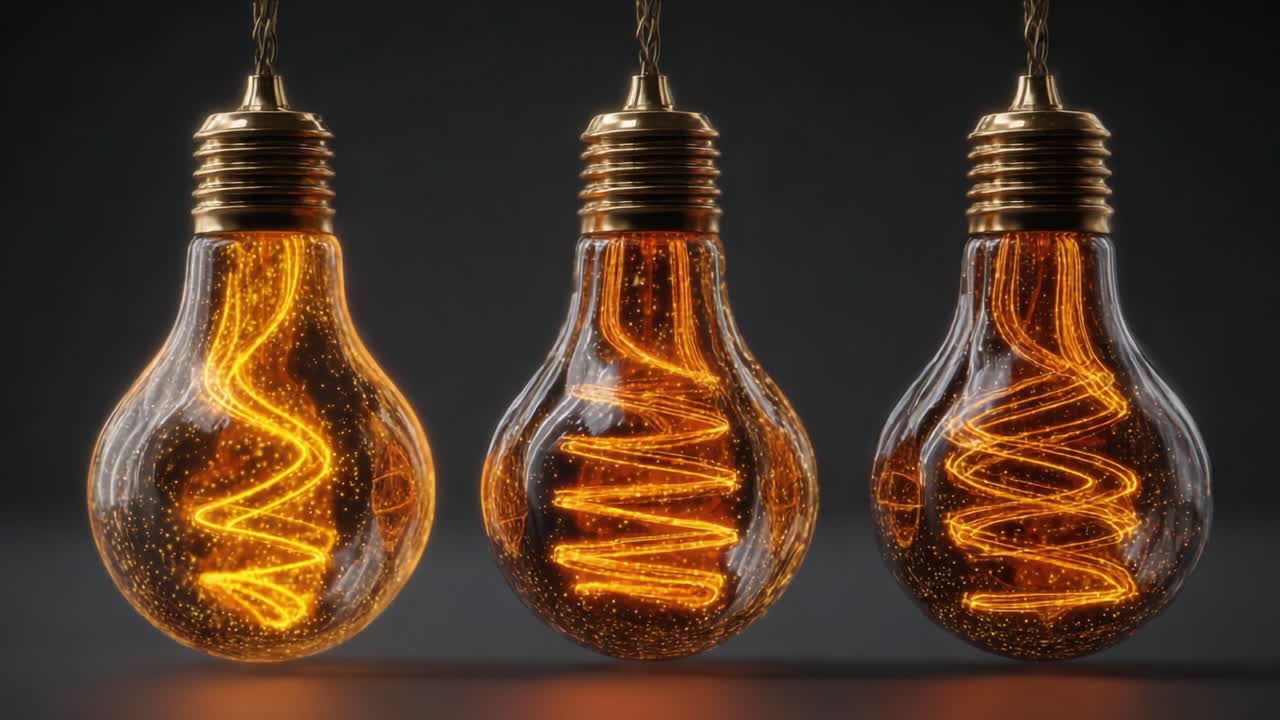 A Stunning Display of Vintage Filament Light Bulbs Illuminating with a Warm Glow, Capturing the Intricate Design of Spiral Light Patterns in a Darkened Setting