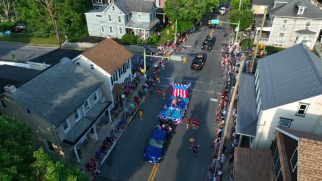 usa patriotic float in american parade at july 4