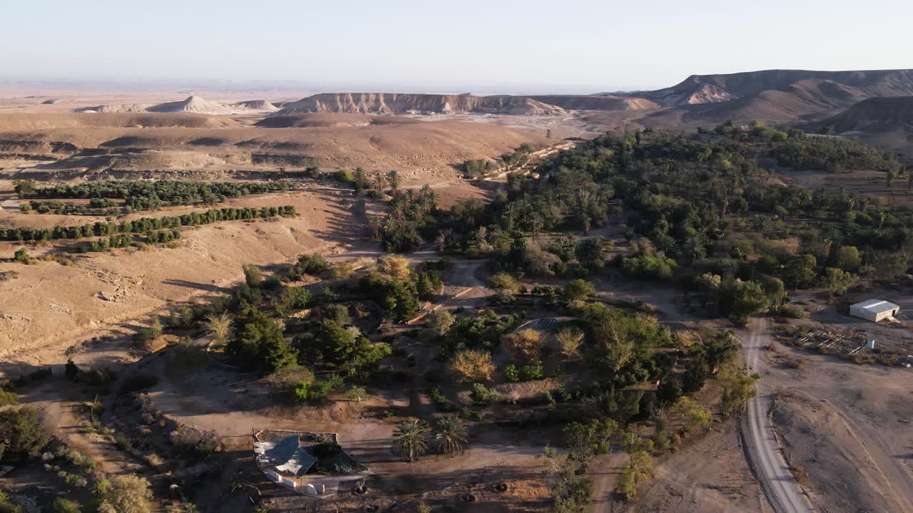 Neaot Smadar kibbutz in the Arava desert aerial view over harsh rural Israel agriculture landscape