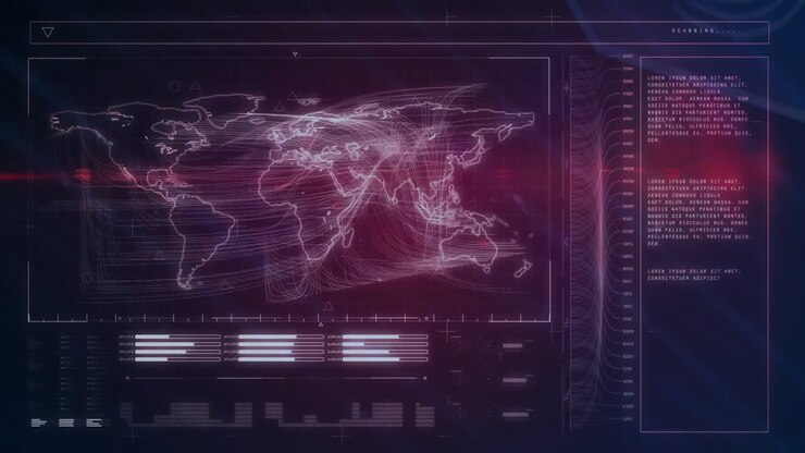 Animation of financial data processing over world map