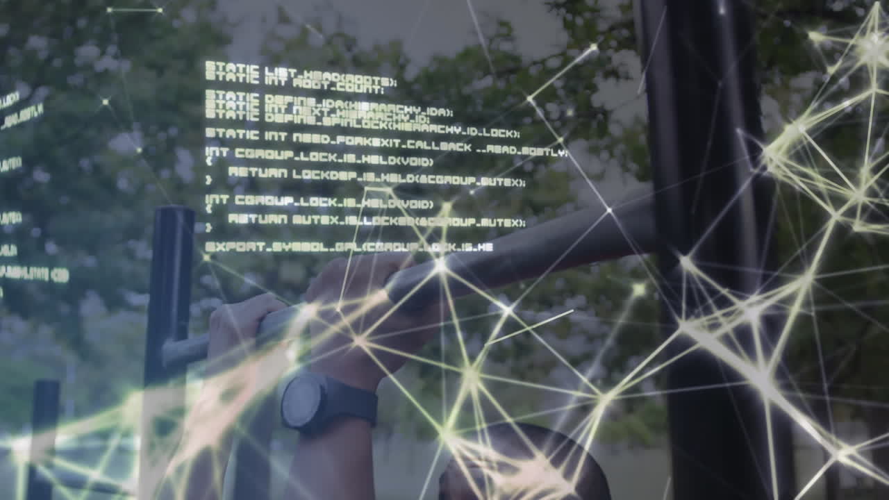 animazione della rete di comunicazione globale e elaborazione dei dati sugli atleti maschi che si allenano all'aperto