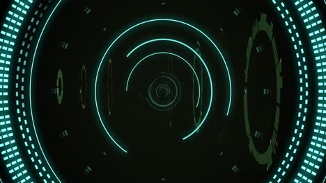 rotating neon circles and geometric shapes, futuristic animation