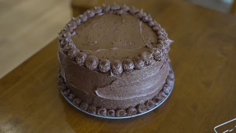 a multi-layered homemade chocolate cake ready to eat