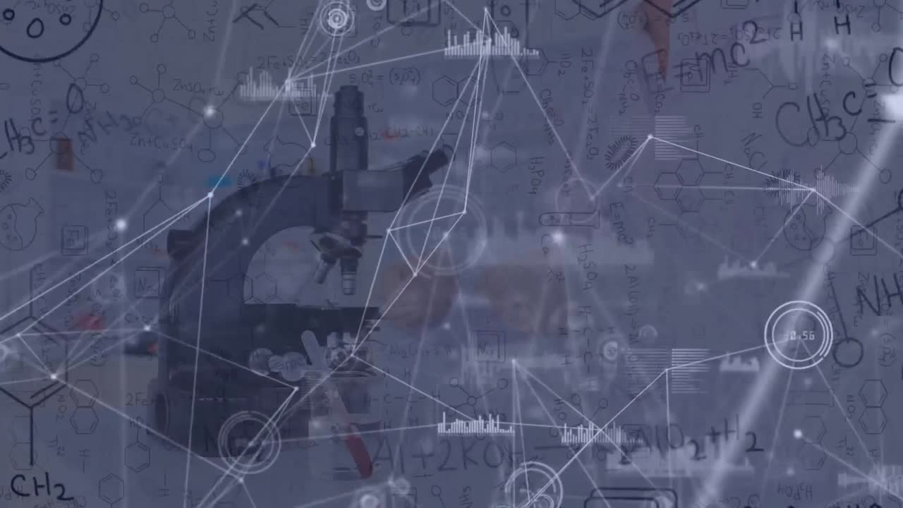 현미경을 사용하여 여성 과학자에 대한 연결 네트워크의 애니메이션