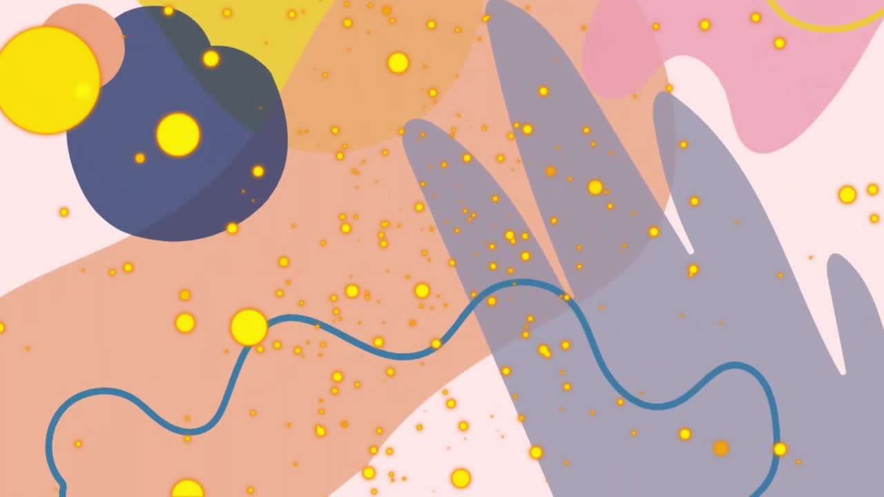 색 배경에서 움직이는 점과 다채로운 모양의 애니메이션