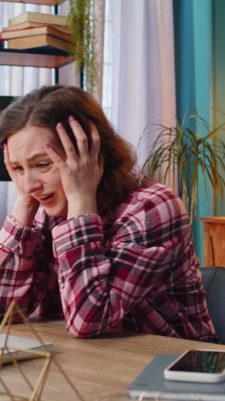 Angry stressed freelancer woman try to pay online shopping with laptop blocked refuse credit card