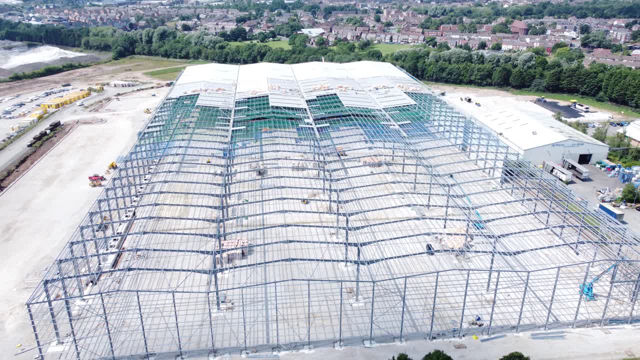 건설 산업 금속 철제 대들보 창고 뼈대 건설 현장 조감도 상승 앞으로 기울이기 아래로