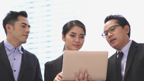 businessman and businesswoman talking discuss project together. concept of project management, business meeting, strategy and performance.